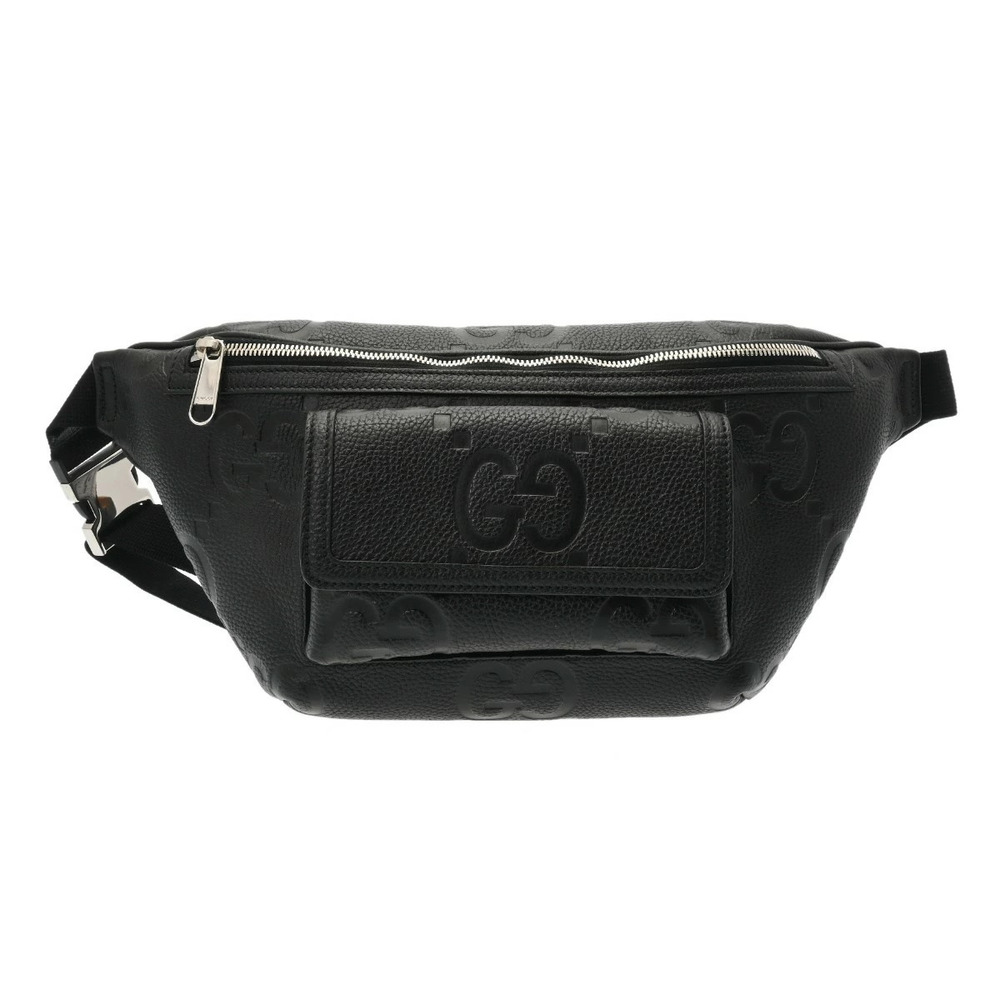 GUCCI GG Embossed Belt Bag Black Leather Waist